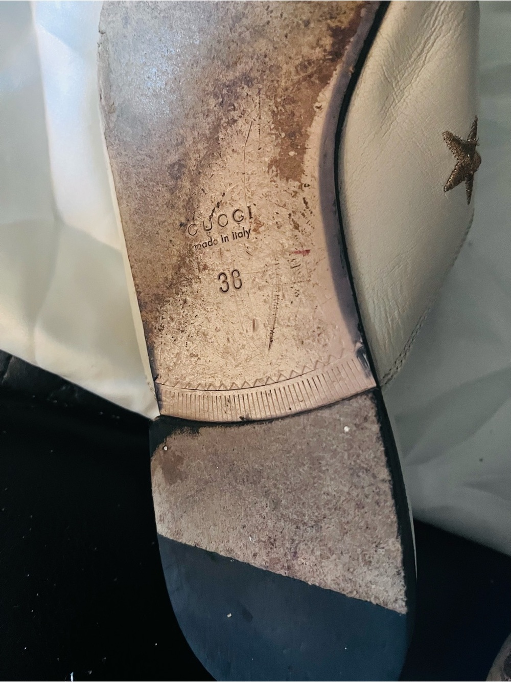 Gucci Cream Leather Backless Horsebit Mules with Gold Embroidery - Picture 5 of 7